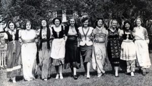 Undated photo of women in various traditional cultural dress outside Point Fermin Lighthouse. (photo: courtesy San Pedro Bay Historical Society)