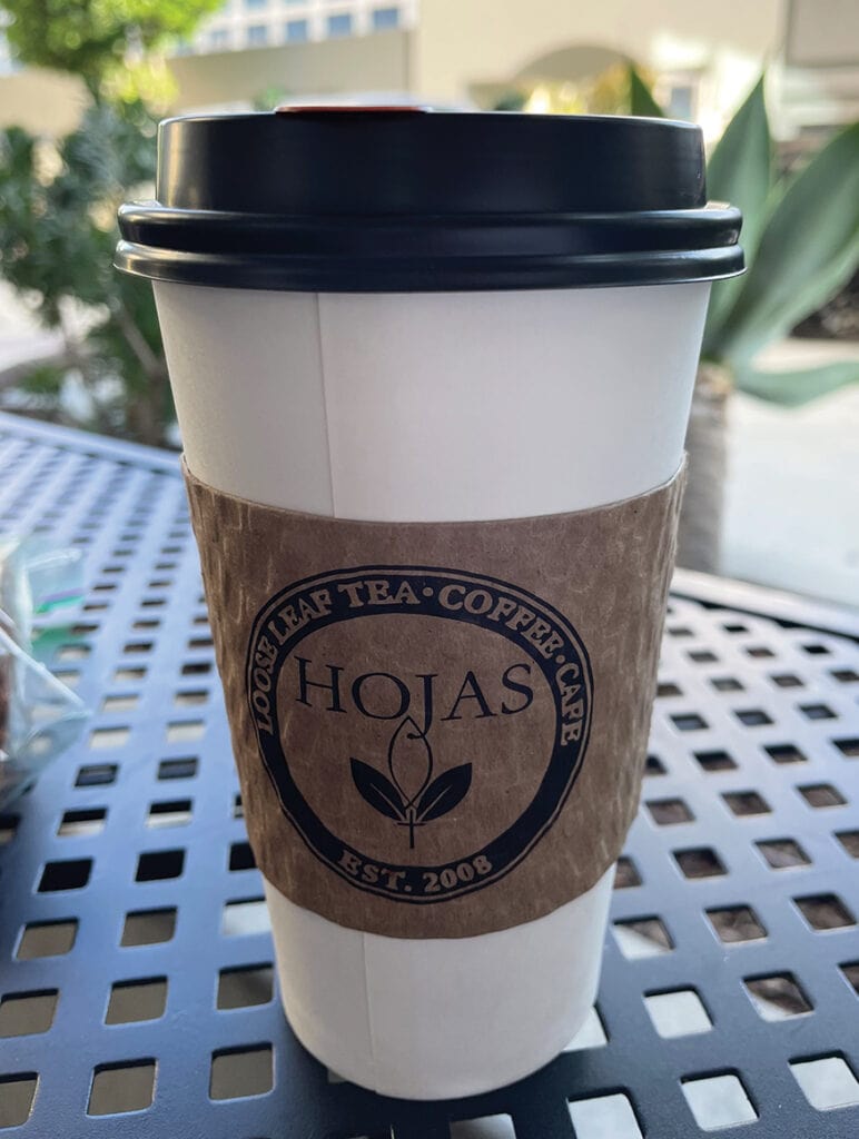Hot tea togo from Hojas Tea House. (photo Sanam Lamborn)